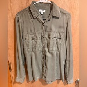 Topshop Olive Green Button-Front Shirt